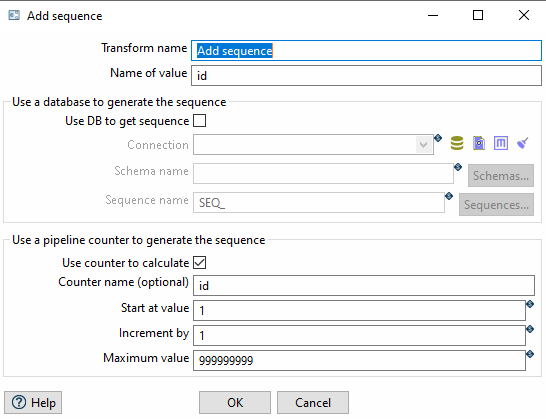 Configuration of the Add Sequence Transform