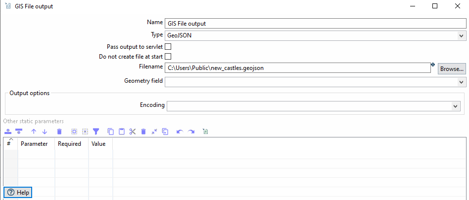 Transform parameters to export geojson